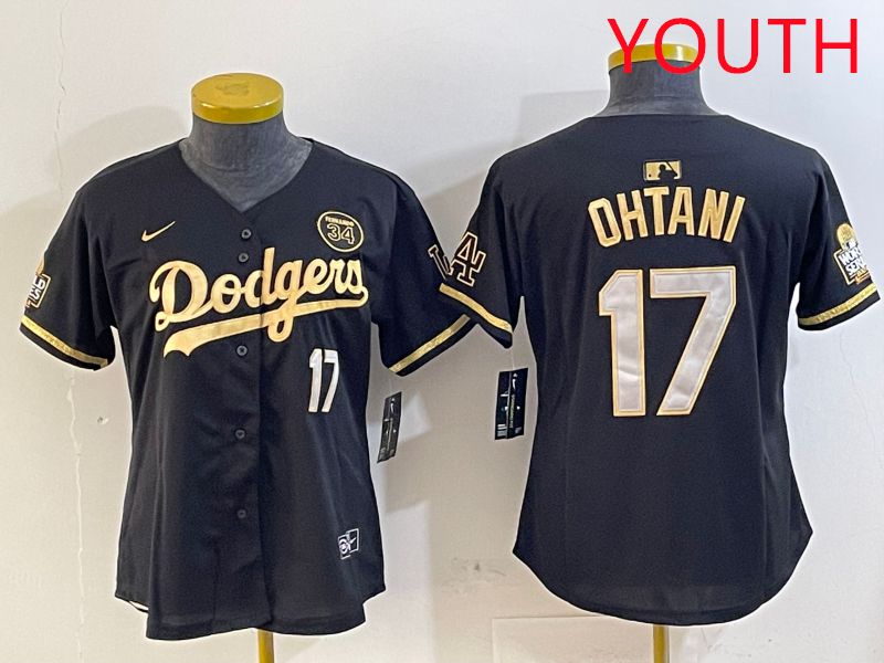 Youth Los Angeles Dodgers #17 Ohtani Black Gold Game 2025 Nike MLB Jersey style 6->youth mlb jersey->Youth Jersey